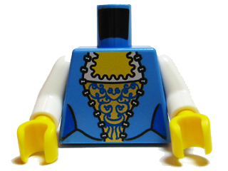 Torso Pirate Female Corset with Gold and Blue Pattern / White Arms / Yellow Hands