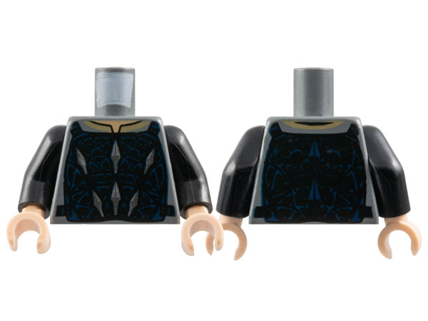 Torso Armor Vest with Silver and Dark Blue Pattern / Black Arms / Light Nougat Hands