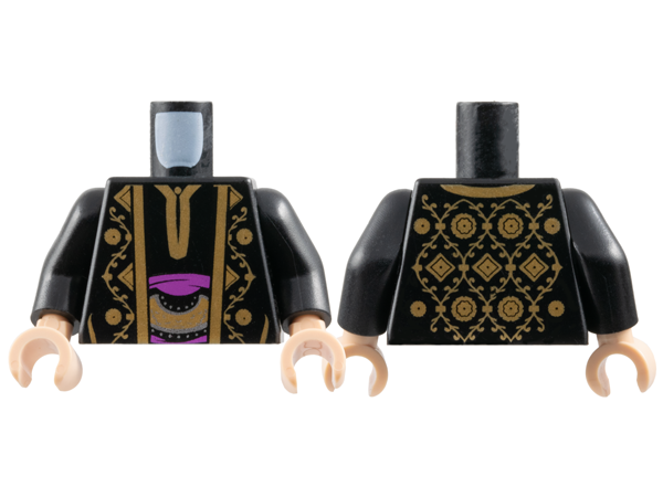 Torso Arabian Robe with Gold Trim at Neck, Gold Pattern Front and Back / Black Arms / Light Nougat Hands