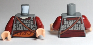 Torso Silver Scale Mail, Sash with Swirly Pattern, Strap Over Shoulder / Dark Red Arms / Light Nougat Hands