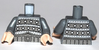 Torso Silver and Gold Armor on Front and Back, Wide Belt with Round Buckle Pattern / Dark Bluish Gray Arms / Light Nougat Hands