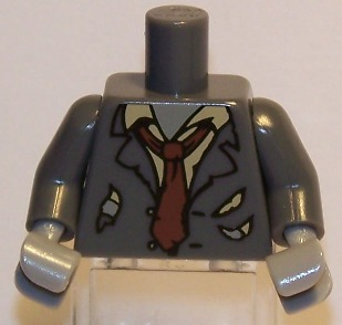 Torso Ripped Suit Jacket, Tan Shirt and Reddish Brown Tie Pattern / Dark Bluish Gray Arms / Light Bluish Gray Hands