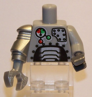 Torso Robot with Panels and Gauges Pattern / Light Bluish Gray Arm and Dark Bluish Gray Hand Left / Metallic Silver Mech Arm and Pearl Light Gray Claw Right