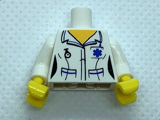 Torso Hospital EMT Star of Life, Female Shirt Open Collar and Fob Watch Pattern / White Arms / Yellow Hands