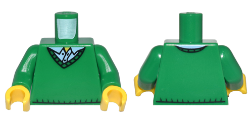 Torso Sweater V-Neck over Button Down Bright Light Blue Shirt Collar with 2 Buttons and Yellow Neck Pattern / Green Arms / Yellow Hands