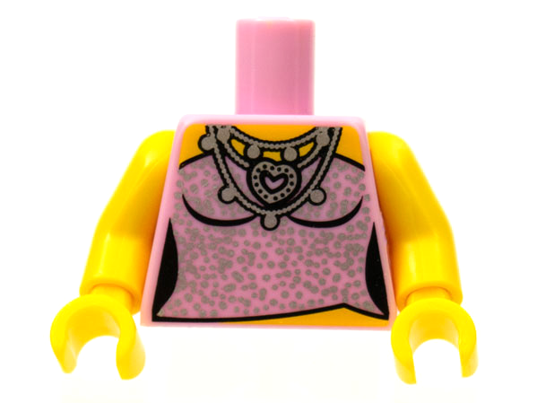 Torso Female Strapless Top with Silver Sparkles, Heart Necklace Pattern / Yellow Arms / Yellow Hands