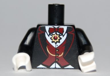 Torso Suit with Dark Red Vest and Bow Tie, Gold Chain and Medallion Pattern (Vampire) / Black Arms / White Hands