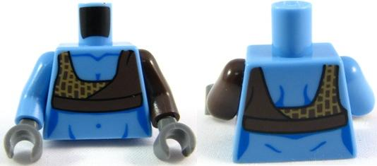 Torso Female SW Wrap Halter Top with Brick Lines, Bare Skin, Thick Muscle Lines, Belly Button Pattern (Aayla Secura) / Dark Brown Arm Left / Medium Blue Arm Right / Dark Bluish Gray Hands