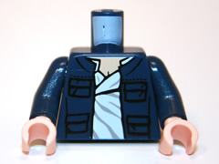Torso SW Open Jacket with Pockets and White Shirt Pattern (Han Solo) / Dark Blue Arms / Light Nougat Hands