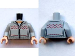 Torso Female Knit Fair Isle Sweater with Zigzag Stiching, Zipper, Light Nougat Neck Pattern / Light Bluish Gray Arms / Light Nougat Hands