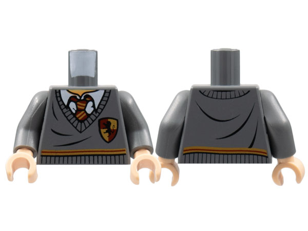 Torso Harry Potter Sweater and Tie Gryffindor Stripe and Shield Pattern / Dark Bluish Gray Arms / Light Nougat Hands