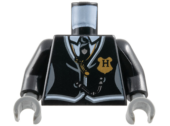 Torso Harry Potter Suit and Tie Women's with Hogwarts Shield Pattern / Black Arms / Dark Bluish Gray Hands