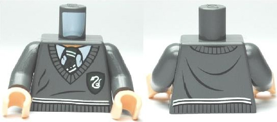 Torso Harry Potter Uniform Slytherin Shield and Stripe Pattern / Dark Bluish Gray Arms / Light Nougat Hands
