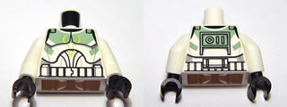 Torso SW Armor Clone Trooper with Sand Green Markings Pattern (Clone Wars) / White Arms / Black Hands