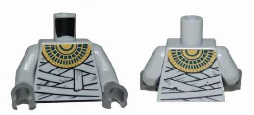 Torso Pharaoh's Quest Mummy Wrappings and Gold Necklace Pattern / Light Bluish Gray Arms / Dark Bluish Gray Hands