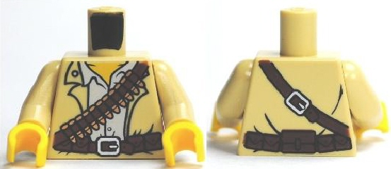 Torso Pharaoh's Quest Tan Vest, White Shirt, Bandolier and Silver Buckle Pattern (Jake Raines) / Tan Arms / Yellow  Hands