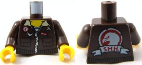 Torso Pharaoh's Quest Aviator Jacket with Eagle and 'SMH' Pattern on Back / Dark Brown Arms / Yellow Hands