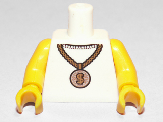 Torso Gold Necklace with Dollar Sign Medallion Pattern / Yellow Arms / Yellow Hands