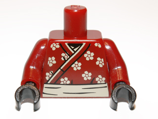 Torso Wrapped Samurai Robe with Flowers Pattern / Dark Red Arms / Black Hands