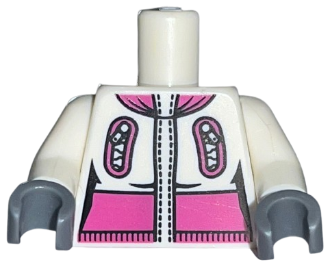 Torso Female Jacket with Zipper Pockets and Magenta Collar and Waist Panel Pattern / White Arms / Dark Bluish Gray Hands