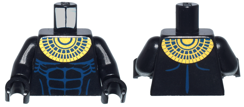 Torso Pharaoh's Quest Bare Chest with Muscles Outline and Gold Necklace Pattern (Anubis Guard) / Black Arms / Black Hands