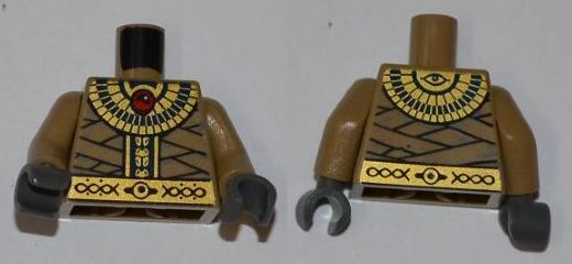 Torso Pharaoh's Quest Mummy Wrappings with Gold Necklace and Gold Belt Pattern / Dark Tan Arms / Dark Bluish Gray Hands