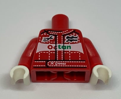 Torso Octan Racing Suit with White Stitching and 'N. Groves' Pattern / Red Arms / White Hands