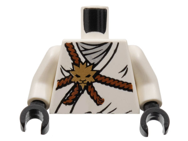 Torso Ninjago Reddish Brown Rope, Gold Lion Medallion, and Light Bluish Gray Undershirt Pattern / White Arms / Black Hands