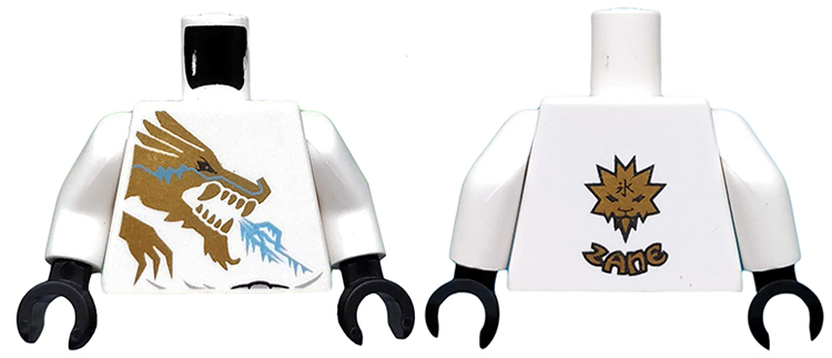 Torso Ninjago Gold Dragon Front and Gold Lion and 'ZANE' Back Pattern / White Arms / Black Hands