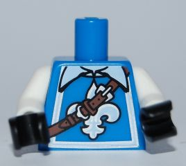 Torso Shirt with White and Silver Fleur-de-lis and Border over Undershirt with Collar, Reddish Brown Strap with Buckle Pattern / White Arms / Black Hands