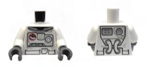Torso City Spacesuit with Space Logo and Equipment Pattern Front, Tubes Pattern Back / White Arms / Dark Bluish Gray Hands