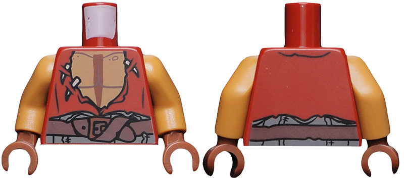 Torso PotC Vest Torn with Bare Chest and Dark Brown Belt Pattern / Medium Nougat Arms / Reddish Brown Hands