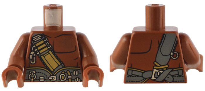 Torso PotC Bare Chest with Dark Tan and Dark Bluish Gray Belts Pattern / Reddish Brown Arms / Reddish Brown Hands