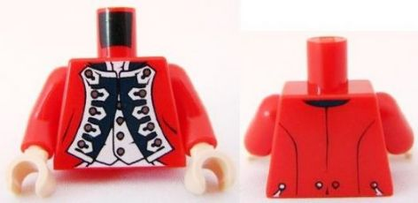 Torso PotC Officer's Uniform with White Vest and Gold Buttons Pattern (King George) / Red Arms / Light Nougat Hands