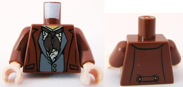 Torso PotC Jacket over Vest with Buttons and Dark Brown Scarf Pattern / Reddish Brown Arms / Light Nougat Hands