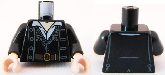 Torso PotC Jacket over Vest Fancy with Belt and Shirt Pattern / Black Arms / Light Nougat Hands