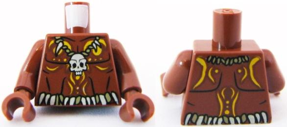 Torso PotC Bare Chest with Skull Necklace and Body Paint Pattern / Reddish Brown Arms / Reddish Brown Hands