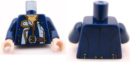 Torso PotC Officer's Coat with Gold Buttons and Brown Belt Pattern / Dark Blue Arms / Light Nougat Hands