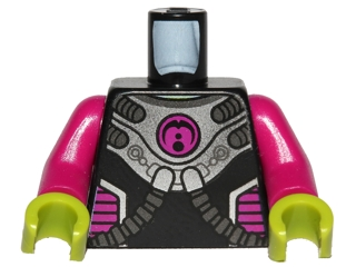 Torso Alien Silver Armor Breastplate with Dark Silver Hoses, Magenta Circle Logo and Side Panels, Lime Neck Pattern / Magenta Arms / Lime Hands