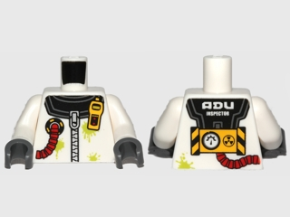 Torso Safety Zip Suit with 'ADU INSPECTOR' Back Pattern / White Arms / Dark Bluish Gray Hands