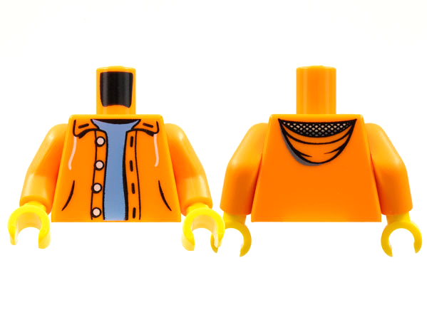 Torso Open Jacket Hoodie with 4 Buttons over Medium Blue Sweater Pattern / Orange Arms / Yellow Hands
