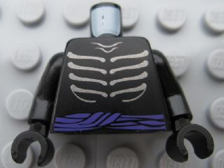 Torso Ninjago Skeleton Ribs Gray and Purple Waist Sash Pattern / Black Arms / Black Hands