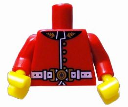 Torso Royal Guard Uniform with Gold Buttons and Black Collar, White Belt with Buckle Pattern / Red Arms / Yellow Hands