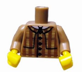 Torso Plaid Coat with Layered Shoulder Detailing and Red Buttons Pattern / Dark Tan Arms / Yellow Hands
