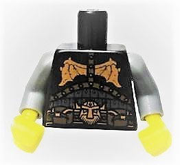 Torso Armor with Copper Dragon Wings, Dwarf Head Buckle and Pouches Pattern / Dark Bluish Gray Arms / Yellow Hands