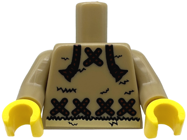 Torso Fur Jacket with Reddish Brown Chord Clasps and Tan Waist Pattern / Dark Tan Arms / Yellow Hands