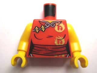 Torso Female Ninjago Robe with Dark Red Sash and Gold Phoenix Pattern / Yellow Arms / Yellow Hands
