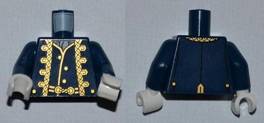 Torso PotC Uniform Jacket over Vest with Gold Trim Pattern / Dark Blue Arms / White Hands