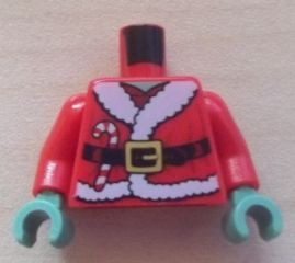 Torso Santa Jacket with Fur, Black Belt and Candy Cane Pattern / Red Arms / Sand Green Hands