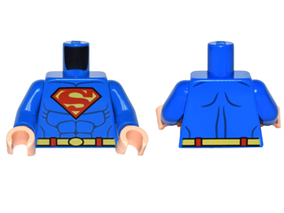 Torso Super Hero Costume with Dark Blue Muscles, Red and Yellow Superman 'S' Logo, Yellow Belt with Oval Clasp Pattern / Blue Arms / Light Nougat Hands
